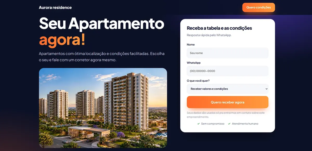 Modelo escuro com formulário de contato ao lado